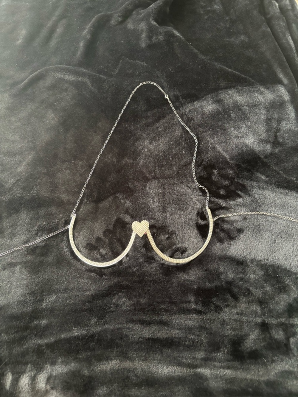 Silver Heart-Accent Double Curve bra Necklace - Women Accessories